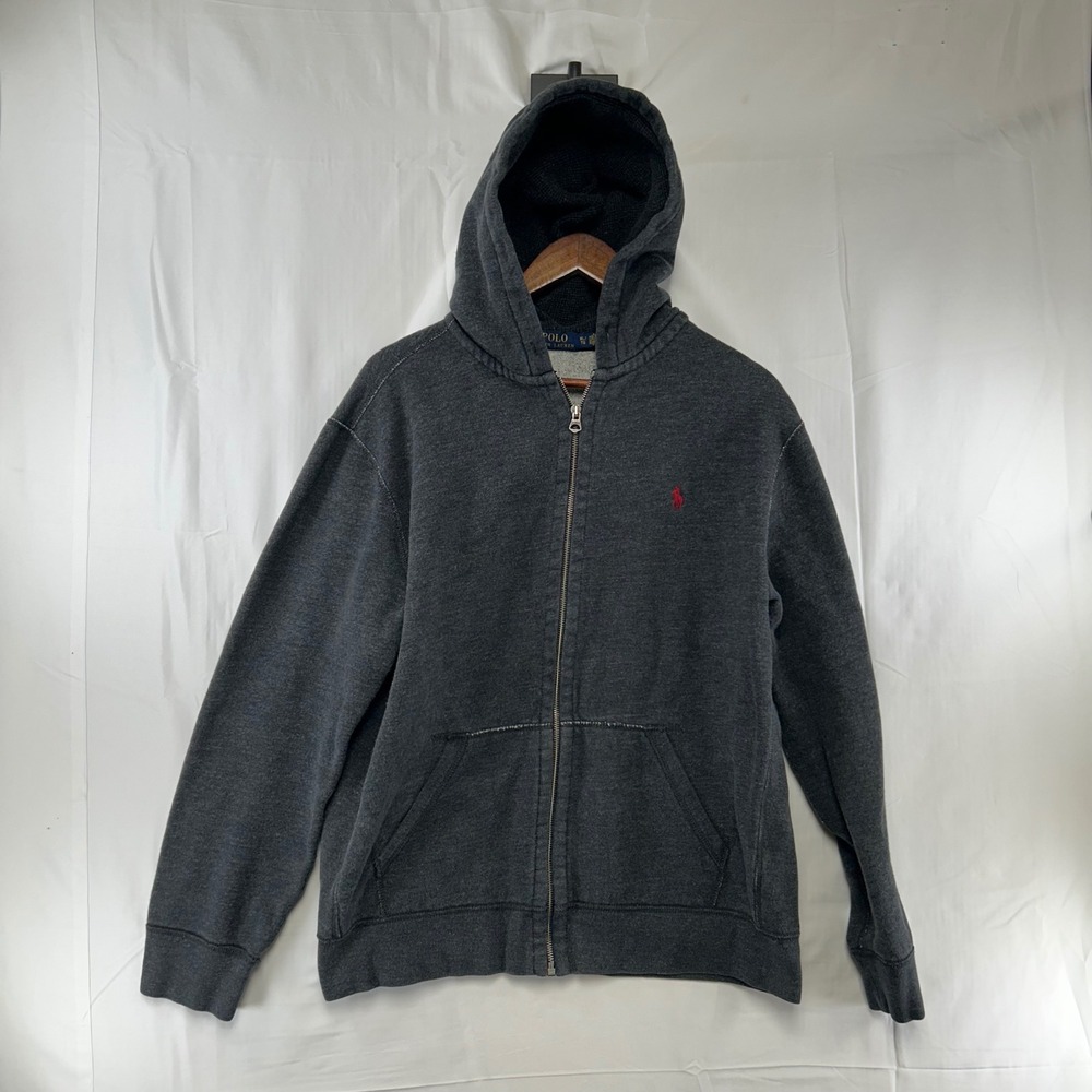 Polo Ralph Lauren Full Zip Hoodie Mens XL Gray Red Pony Embroidered Fleece